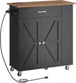 Kitchen Island Cart with Storage, Kitchen Cart with Charging Station, Kitchen Island on Wheels, Rolling Mobile Kitchen Island Table with Cabinet, 3 AC Outlets, Black and Walnut MZD04UBL - Image 2