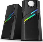 LENRUE Computer Speakers for Desktop PC with Easy Knob, Clear Powerful Sound, Touch Lights, Plug and Play for Computer Desktop PC, Monitors, Laptop (USB & AUX) - Image 2
