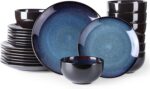 LERATIO Ceramic Dinnerware Sets for 8,Stoneware Plates and Bowls Sets,Handmade Reactive Glaze Dishes Set,Chip Resistant and Scratch Resistant | Oven&Dishwasher & Microwave Safe-Blue(24PCS) - Image 2