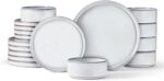 LIANYU 18 Piece Dinnerware Sets for 6, Stoneware Dinner Plates and Bowls Set, Dishware Dish for Home Kitchen Dining, Rustic Terracotta Bottom, Dishwasher & Microwave Safe, Lucent White - Image 2