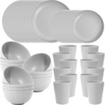 LIYH 48 Pcs Light Grey Plastic Wheat Straw Dinnerware Plates and Bowls Set,Camping Dish Set for 12, Dishwasher Safe Dinnerware Sets, Unbreakable Plates,Camping Dish Sets - Image 2