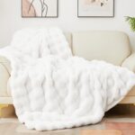 Latepis White Faux Fur Queen Blanket Cozy Bubble Soft Fuzzy Thick Living Room Blankets for Bed Sofa Bedroom Plush Fluffy Warm Blankets for All Seasons Luxury Throw Blanket 90x90 Inch, 860gsm - Image 2