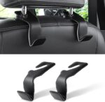 LivTee Black Superior Leather Car Seat Back Headrest Hook, Auto Seat Hook Hangers Interior Accessories for Purse Coats Umbrellas Grocery Bags Handbag, 2-Pack - Image 2