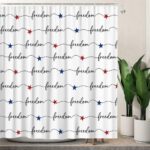Lofaris Freedom Patriotic Shower Curtain 72x72 Inches, Red Blue Stars Cursive Script Design, Polyester Fabric with 12 Hooks, USA Independence Day Bathroom Decor - Image 2