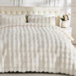 Lotus Karen Fluffy Comforter Cover Set-Rabbit Fluff Faux Fur Duvet Cover Full Size,Cream White Plush Fuzzy Furry Bedding Sets 3Pieces(1 Duvet Cover & 2 Pillow Shams),Zipper Closure - Image 2