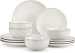 MALACASA 12 Pieces Dinnerware Sets, Modern Relief Design Plates and Bowls Sets, White Dish Set for 4, Kitchen Ceramic Dinner Plates Dishware Set, Microwave and Dishwasher Safe, Series LYDIA - Image 2