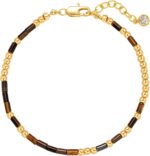 MEVECCO Gold Morse Code Bracelet for Women 18K Gold Plated Tiger Eye Stone Mixed Bracelets Handmade Gold Custom Morse Code Chain Bracelet Stack Jewelry Gifts - Image 2