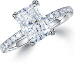 MOOSEA 2ct Radiant Cut Moissanite Rings for Women - D Color VVS1 Clarity Lab Created Moissanite Wedding Rings for Women 14K White Gold Plated Moissanite Engagement Ring Valentines Day Gifts for Her - Image 2