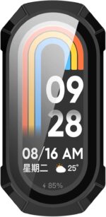 MOTONG PC Full Coverage Protective Watch Case Cover Tempered Glass Screen Protector Compatible with Xiaomi Smart Band 9(Black) - Image 2