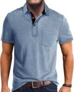 Men's Casual Polo Shirts Classic Button Basic Short Sleeve Shirt Solid Color Cotton Tees Golf Stylish Tops - Image 2