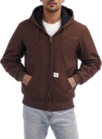 Men's Loose Fit Quilted Flannel Lined Workwear Waterproof Active Jacket Hooded Work Coat - Image 2