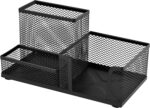 Mesh Desk Organizer, Pen and Stationery Holder with 3 Compartments for Office Supplies, Sticky Notes, and Small Accessories, Desktop Caddy for Home, School, and Workspace – Powder-Coated Black Metal - Image 2