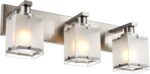 Modern 3-Lights Brushed Nickel Vanity Lights, Bathroom Light Fixture Over Mirror Wall Lighting Sconces with Frosted Glass Shades, E26 Bulb Base - Image 2