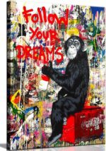 Monkey Street Graffiti Canvas Print Wall Art,-Follow Your Dreams Animal Canvas Art for Living Room Office Wall Decor Home Decoration Framed Ready to Hang,bedroom decor for men - Image 2