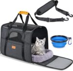 Morpilot Cat Carrier - Soft Sided Cat Carrier Large for Big Medium Cats and Puppy up to 18lbs, Pet Carrier with Safety Zippers, Foldable Bowl, Airline Approved Large Dog Carrier - Dark Gray - Image 2