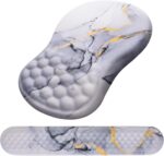 Mouse Pad Wrist Support, Laokiiy 2 in1 Keyboard Wrist Rest+ Ergonomic Mouse Pad, Non-Slip Wrist Rest for Computer Keyboard, Made Easy Typing & Relieve Wrist Pain(White Gold Gray Marble) - Image 2