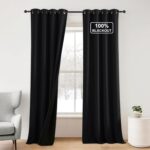 NICETOWN 100% Blackout Plylux Curtains for Living Room 2 Panels - Completely Blackout Window Drapes Thermal Insulate Smart Curtians for Nursery Patio Glass Door, Grommet Top (52 by 95 inches, Black) - Image 2