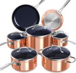 Nuwave Healthy Duralon Blue Ceramic Nonstick Cookware Set, Diamond Infused Scratch-Resistant, PFAS Free, Dishwasher & Oven Safe, Induction Ready & Evenly Heats,Tempered Glass Lids & Stay-Cool Handles - Image 2