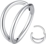 ORANGELOVE Double Hoop Nose Ring 18G 16G 316L Surgical Steel Cartilage Earring Septum Jewelry Seamless Hinged Clicker Segment Ring Conch Daith Tragus Helix Rook Piercing Earring Lip Ring - Image 2