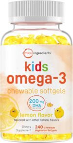 Omega-3 for Kids, 240 Chewable Veggie Softgels | Vegan Omega-3 from Algae Oil + 200mg DHA | Lemon Flavored | Brain, Heart, & Immune Support | No Fishy Smell or Burps, Carrageenan Free - Image 2