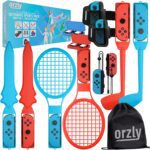Orzly Switch Sports Games 2024 Accessories Bundle Pack for Nintendo Switch & Switch OLED with Tennis Rackets, Golf Clubs, Chambara Swords, Soccer Leg Straps & Joycon Grips - With Carry Bag - Image 2