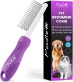 Poodle Pet Detangling Pet Comb with Long & Short Stainless Steel Teeth for Removing Matted Fur, Knots & Tangles – Detangler Tool Accessories for Safe & Gentle DIY Dog & Cat Grooming - Image 2