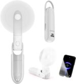 Portable Handheld Fan, Personal Fan, 6 IN 1 3000mAh Rechargeable Battery Operated, Bullet Shape Mini Fan with Flashlight Hook 3 Speed (White) - Image 2