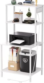 Printer Stand with Charging Station, 49" Tall 4-Tier Printer Stand with Storage, Large Printer Table for Home Office, Kitchen, Living Room, PrinterCart Beside Desk for Printer, Scanner (White) - Image 2