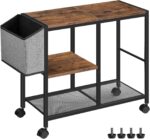 Printer Stand with Storage Bag, 3-Tier Mobile Under Desk Printer Cart with Wheels, Wood Rolling Printer Table, Organizer Shelf for Study, Office, Living Room, Rustic Brown PTHR2201 - Image 2