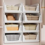 Proarea Stackable Plastic Storage Basket Closet Organizer Bin Foldable Clothes Organizer Storage Drawer Shelf Container for Living Room Bathroom Kitchen Office Laundry Room - Image 2