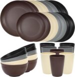 Quatish 32 Piece Plates and Bowls Sets for 8, Unbreakable Dinnerware Sets, Plastic Dish Set for Camping, Dishwasher Microwave Safe, Outdoor Kitchen and Apartment Dinning RV Essentials, Brown - Image 2