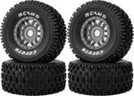 RCAWD 1/8 1/7 RC Short Course Truck & Buggy Pre-Glued Tires Wheels Set, 17mm Hex Adapter, OD 126mm for Traxxas UDR, ARRMA Mojave 4S 6S, Losi TLR, Xray, Tekno, FS FSR Atom, Serpent 8SC, Hobao Upgrades - Image 2
