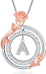 RIVIKO Graduation Gifts for Her,925 Sterling Silver Rose Circle Initial Necklaces,Initial Letter Pendant Necklaces Personalized Jewelry Anniversary Christmas Birthday Gifts for Her Mom Wife Girlfriend - Image 2