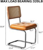 Rattan Dining Chairs Set of 2, Modern Dining Room Chairs with Solid Wood for Kitchen Living Room, Mid Century Breuer, Upholstered Faux Leather Brown - Image 2