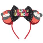 Red Black Sequin Birthday Ear Headband - Cupcake Detail Hair Accessory for Birthday Bash, Theme Park & Celebration Events - Image 2
