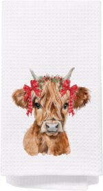 SPBL&L Western Cow Plaid Bow Hand Towels, Red Christmas Kitchen & Bath Towels, 16x24 Inch - Image 2