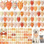 Sanwuta 100 Pcs Thanksgiving Fall Dog Bandanas Bulk and Collar Bow Ties Set 50 Autumn Bandanas 50 Fall Dog Collar Pet Maple Leaves Pumpkin Triangle Pet Scarf Bowtie for Small Medium Large Costume - Image 2