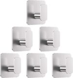 Silver Hooks for Hanging Heavy Duty, Adhesive Hooks for Shower, Bathroom, Kitchen, Robe, Towel, Coat, Waterproof & Rustproof Hook for Walls No Damage, Stainless Steel Sticky Hook - 6 Pack - Image 2