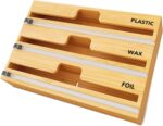 SpaceAid WrapNeat 3 in 1 Wrap Organizer with Cutter and Labels, Plastic Wrap, Aluminum Foil and Wax Bamboo Dispenser for Kitchen Storage Organization Holder for 12" Roll (Natural) - Image 2