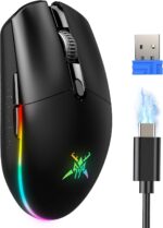 TECKNET Wireless Gaming Mouse Rechargeable - 8000 DPI, Long-Lasting 100Hrs Battery, RGB Backlit, 6 Programmable Buttons, Dual Connectivity (2.4G + USB-C) for PC, Mac, Laptop - Black - Image 2