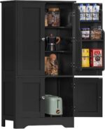TEENFON Storage Cabinet with 4 Doors, Kitchen Cabinet with 6 Door Shelves, Kitchen Pantry for Living Room, Dining Room, Bathroom, Black - Image 2