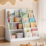 Tatub 6 Tier Kids Wooden Bookshelf and Toy Storage, Children Toy Organizer with Book Shelves, Toddler BookRack Baby Bookcase for Nursery, Playroom and Classroom, White - Image 2