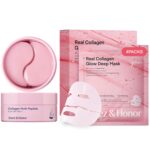 Terez & Honor Collagen Face Mask 4-Pack & Eye Patches 60 Pcs Hydrogel Set - Korean Self Care for Wrinkles, Fine Lines, Pores, Elasticity, Eye Puffiness, Dark Circles - Deep Hydrating, Firming, Glowing - Image 2