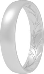 ThunderFit Women Silicone Wedding Rings, Breathable Leaf Cross Pattern Engagement Bands 4mm Wide 1.5mm Thick - 1/4 Variety Multipack - Image 2