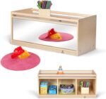 Toddler Toy Storage w/ Mirror Back, Baby Preschool and Daycare Cubbies w/ 2 Top Holding Handrail, Little Kids Tummy Time Furniture, Home, Classroom, Montessori Book Browser (1 Tier w/ Mirror Back) - Image 2