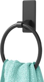Towel Ring, SUS304 Hand Towel Holder for Bathroom，Adhesive Towel Holder Bathroom Towel Hanger for Bathroom, Kitchen, Matte Black - Image 2