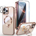 [Tri-Shield Protection] for iPhone 16 Pro Max Case with 360° Spin Stand Compatible with MagSafe [Magnetic CD Ring][Screen & Camera Lens Protector]Shockproof Plating Never-Yellowing, Desert Gold -6.9" - Image 2