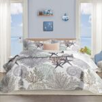 Tritard 3 Piece Coastal Quilt Sets Full/Queen Size - Reversible Microfiber Quilts with 2 Shams Soft Lightweight Beach Bedding Nautical Bedspread Summer Comforter Set for All Season, 90''x96'', C2 - Image 2