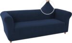 Turquoize Stretch Chesterfield Sofa Covers for Living Room Soft Sofa Couch Covers for 3 Cushion Couch Non-Slip Sofa Slipcover for Dogs Pet Furniture Protector Feature Jacquard Fabric (Sofa, Navy) - Image 2