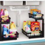 Under Sink Organizer,2 Packs 2 Tier Sliding Pull Out Cabinet Storage Shelf, Metal Drawer for Kitchen Bathroom Cabinet, Under Sink Organizer Organization Rack, Rust-Resistant Black - Image 2